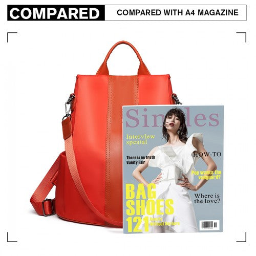 Miss Lulu Two Way Backpack Shoulder Bag with Pom Pom Pendant - Orange
