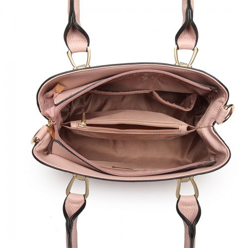 Miss Lulu Leather Look Weave Effect Shoulder Bag - Pink