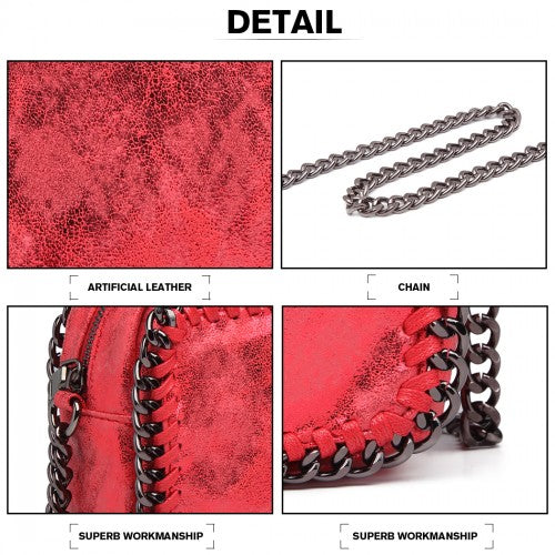 Miss Lulu Metallic Effect Leather Look Chain Shoulder Bag - Red
