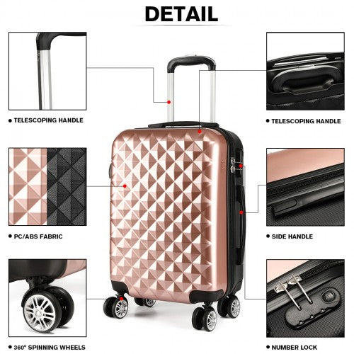 Kono Multifaceted Diamond Pattern Hard Shell 20 Inch Suitcase - Nude (Rose Gold)