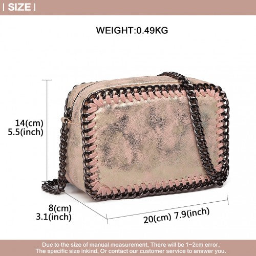 Miss Lulu Metallic Effect Leather Look Chain Shoulder Bag - Pink