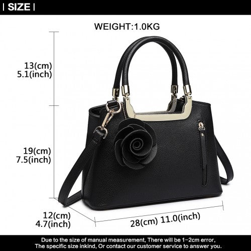 MISS LULU PU LEATHER ROSE HANGING ORNAMENT HANDBAG - BLACK