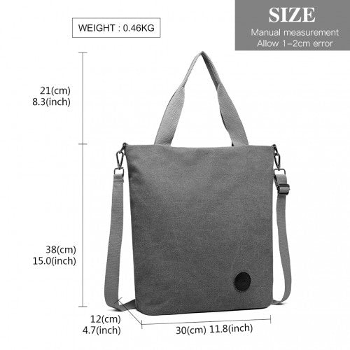 Kono Large Canvas Unisex Messenger Bag - Grey