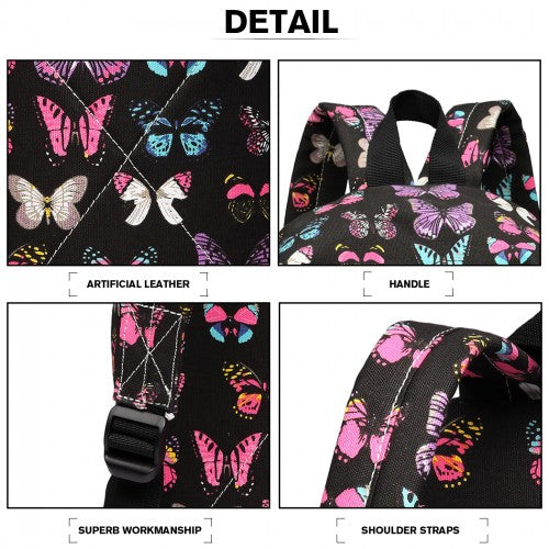Miss Lulu Large Backpack Butterfly Black