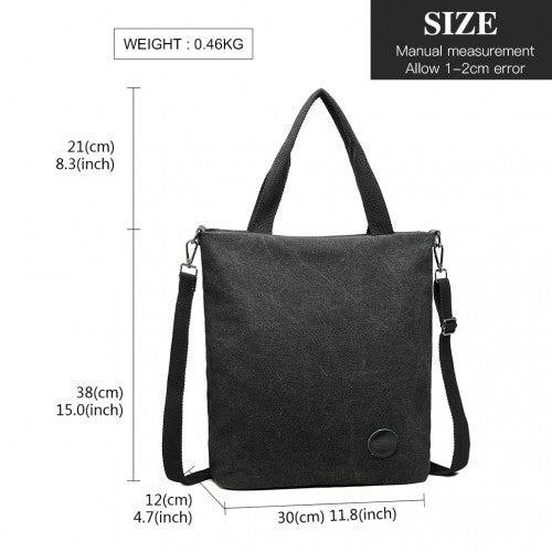 Kono Large Canvas Unisex Messenger Bag - Black
