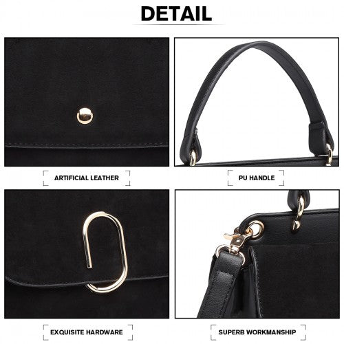 MISS LULU STYLISH LADIES LEATHER HANDBAG SHOULDER BAG BLACK