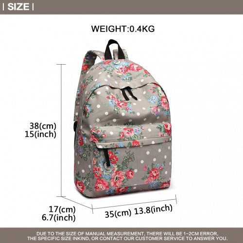 Miss Lulu Large Backpack Flower Polka Dot - Grey
