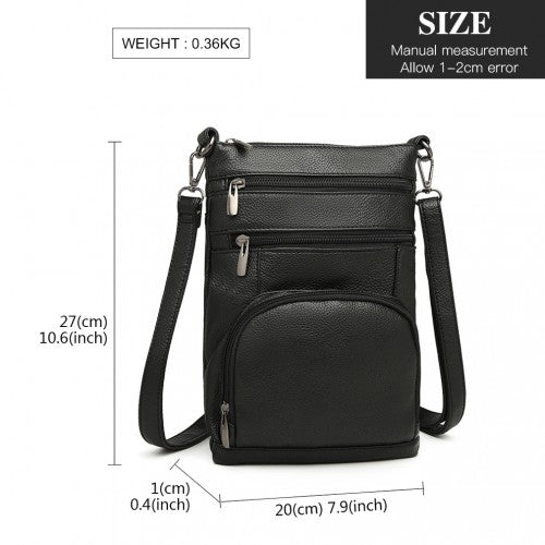 Miss Lulu Multi Pocket Leather Look RFID - Blocking Cross Body Bag - Black