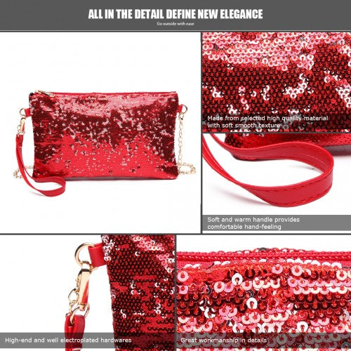 Miss Lulu Sequins Clutch Evening Bag - Red