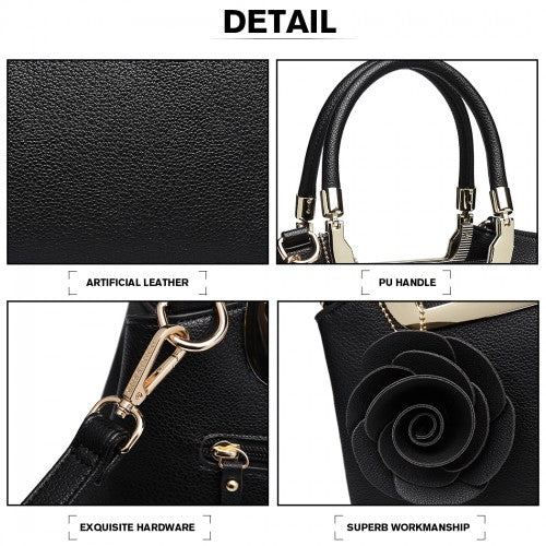 MISS LULU PU LEATHER ROSE HANGING ORNAMENT HANDBAG - BLACK
