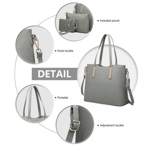 Miss Lulu Three Piece Tote Shoulder Bag And Clutch - Dark Grey