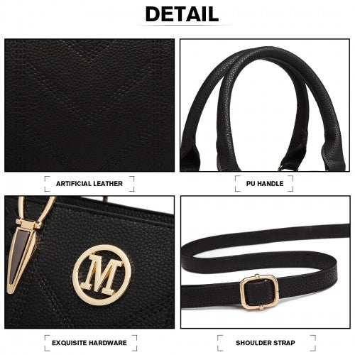 Miss Lulu Leather Look Weave Effect Shoulder Bag - Black