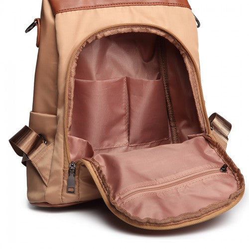 Miss Lulu Two Way Backpack Shoulder Bag with Pom Pom Pendant - Brown