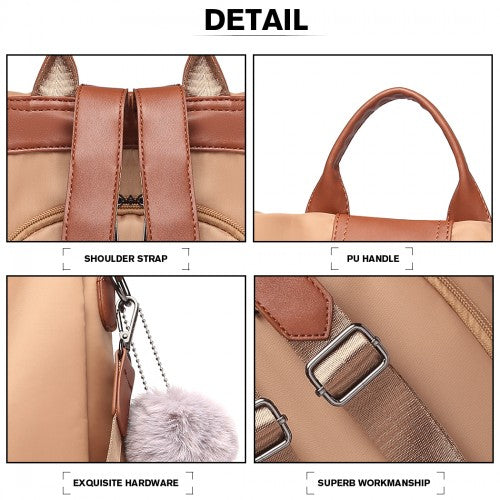 Miss Lulu Two Way Backpack Shoulder Bag with Pom Pom Pendant - Brown