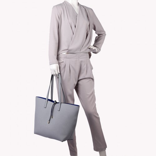 Miss Lulu Women Reversible Contrast Shopper Tote Bag Grey