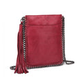 Miss Lulu Leather Look Chain Shoulder Bag with Tassel Pendant - Burgundy
