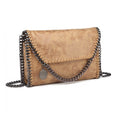 Miss Lulu Leather Look Chain Fold-over Shoulder Bag - Apricot