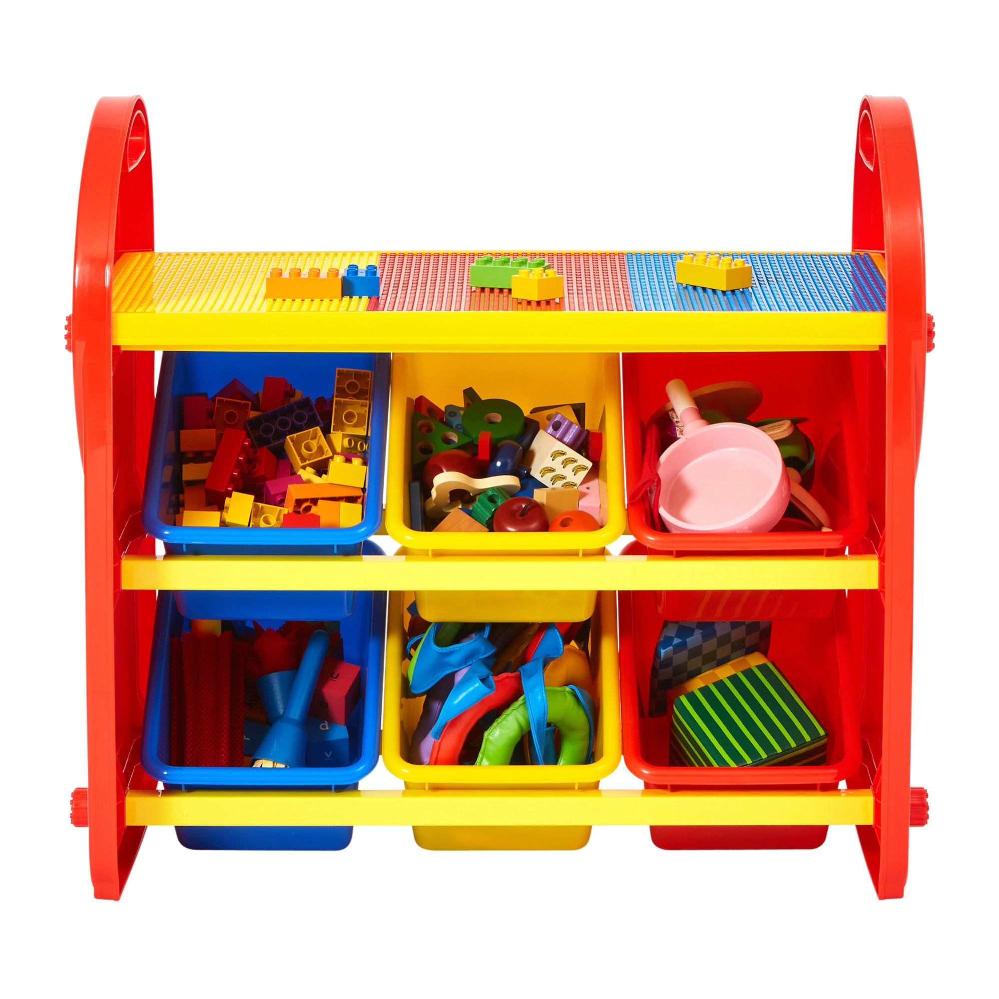 Children's 6-Bin Storage Organiser Unit with Construction Tabletop