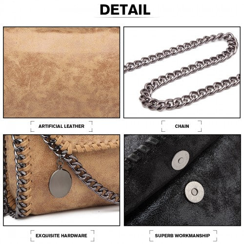 Miss Lulu Leather Look Chain Fold-over Shoulder Bag - Apricot