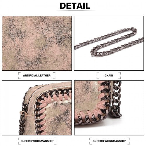 Miss Lulu Metallic Effect Leather Look Chain Shoulder Bag - Pink