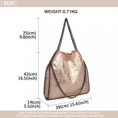 Miss Lulu Metallic Effect Chain Tote Bag - Pink