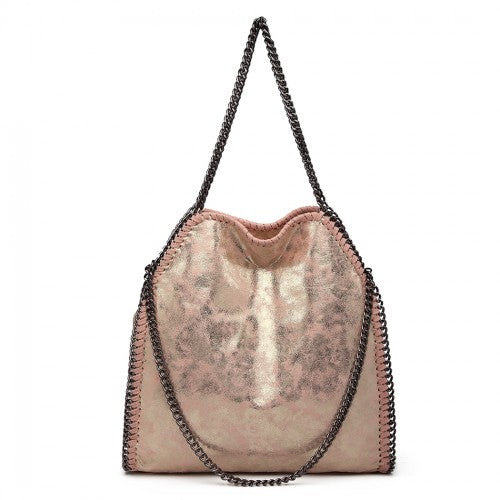 Miss Lulu Metallic Effect Chain Tote Bag - Pink