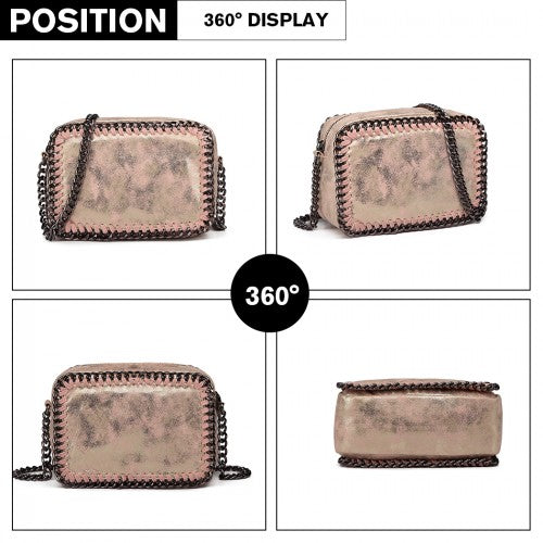 Miss Lulu Metallic Effect Leather Look Chain Shoulder Bag - Pink