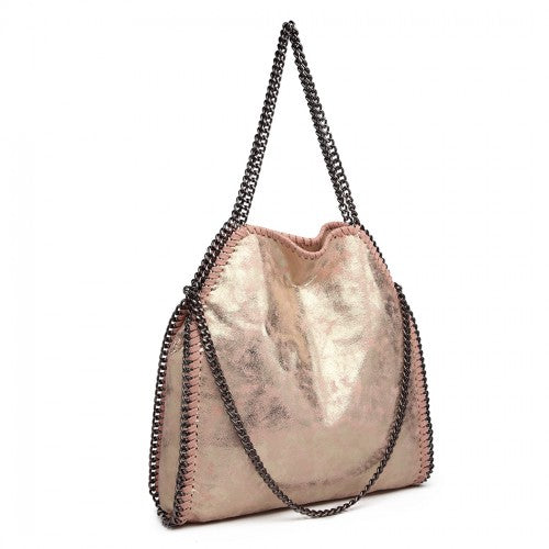 Miss Lulu Metallic Effect Chain Tote Bag - Pink