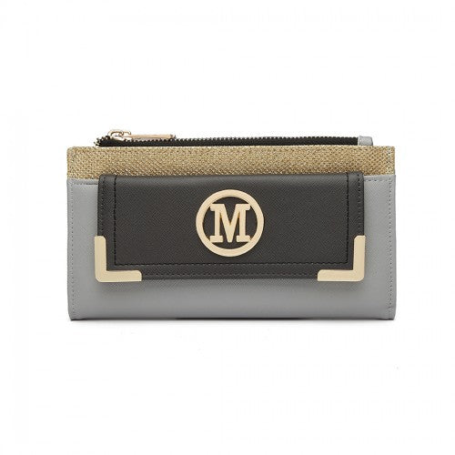 MISS LULU PEBBLED LEATHER LOOK M METAL LOGO LONG PURSE GREY