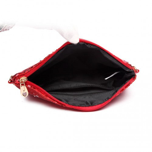 Miss Lulu Sequins Clutch Evening Bag - Red