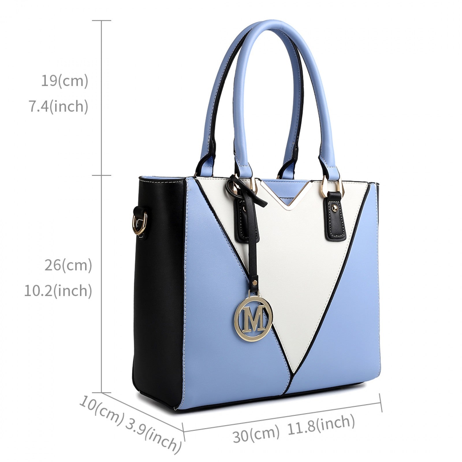 Miss Lulu Leather Look V - Shape Shoulder Handbag - Blue