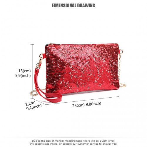Miss Lulu Sequins Clutch Evening Bag - Red