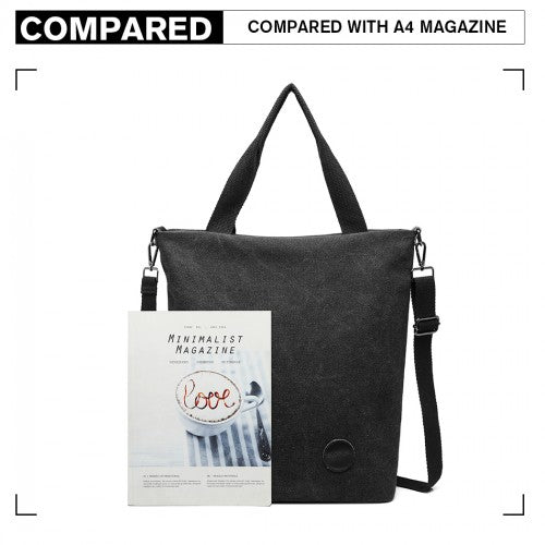 Kono Large Canvas Unisex Messenger Bag - Black