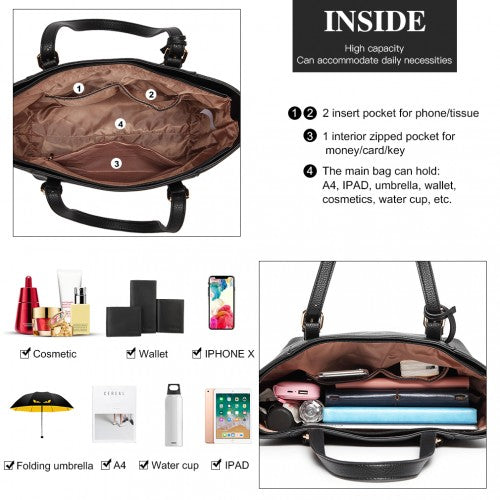 MISS LULU LASER CUT OUT TOTE SHOPPER BAG - BLACK
