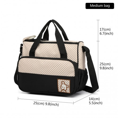 Miss Lulu Polyester 5 Pcs Set Maternity Baby Changing Bag Polka Dot Series - Black