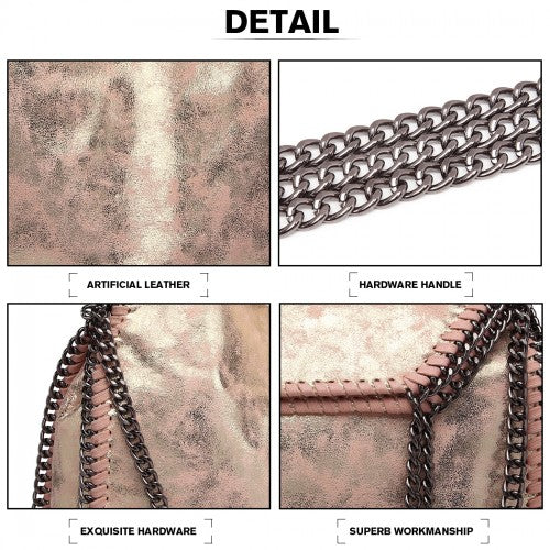 Miss Lulu Metallic Effect Chain Tote Bag - Pink