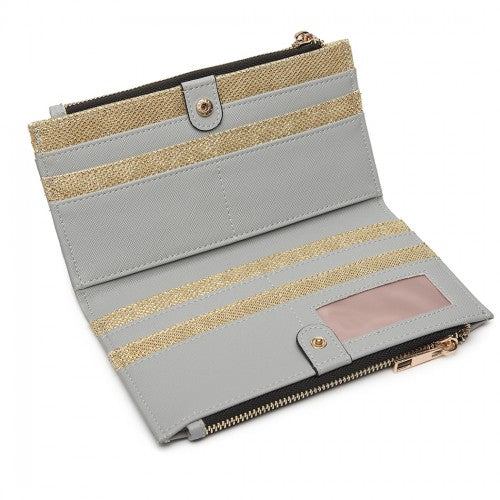 MISS LULU PEBBLED LEATHER LOOK M METAL LOGO LONG PURSE GREY