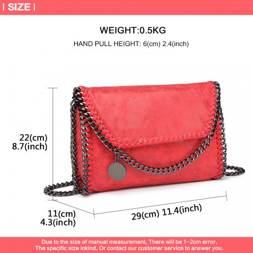 Miss Lulu Leather Look Chain Fold-over Shoulder Bag - Red