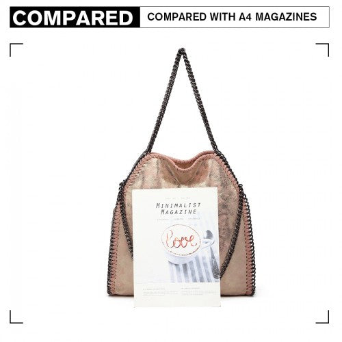 Miss Lulu Metallic Effect Chain Tote Bag - Pink