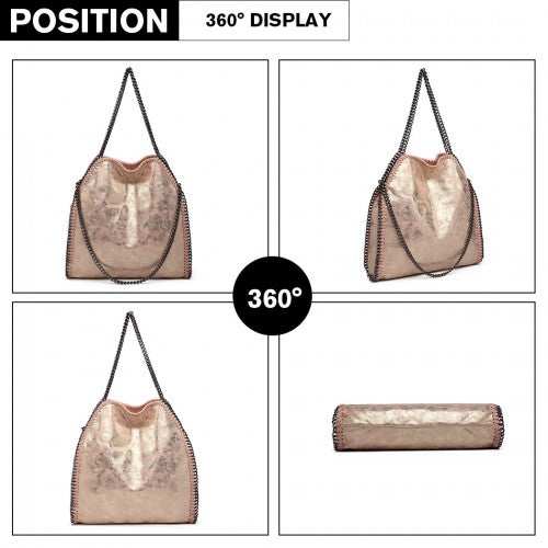 Miss Lulu Metallic Effect Chain Tote Bag - Pink