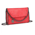 Miss Lulu Leather Look Chain Fold-over Shoulder Bag - Red