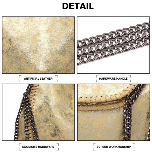Miss Lulu Metallic Effect Chain Tote Bag - Yellow