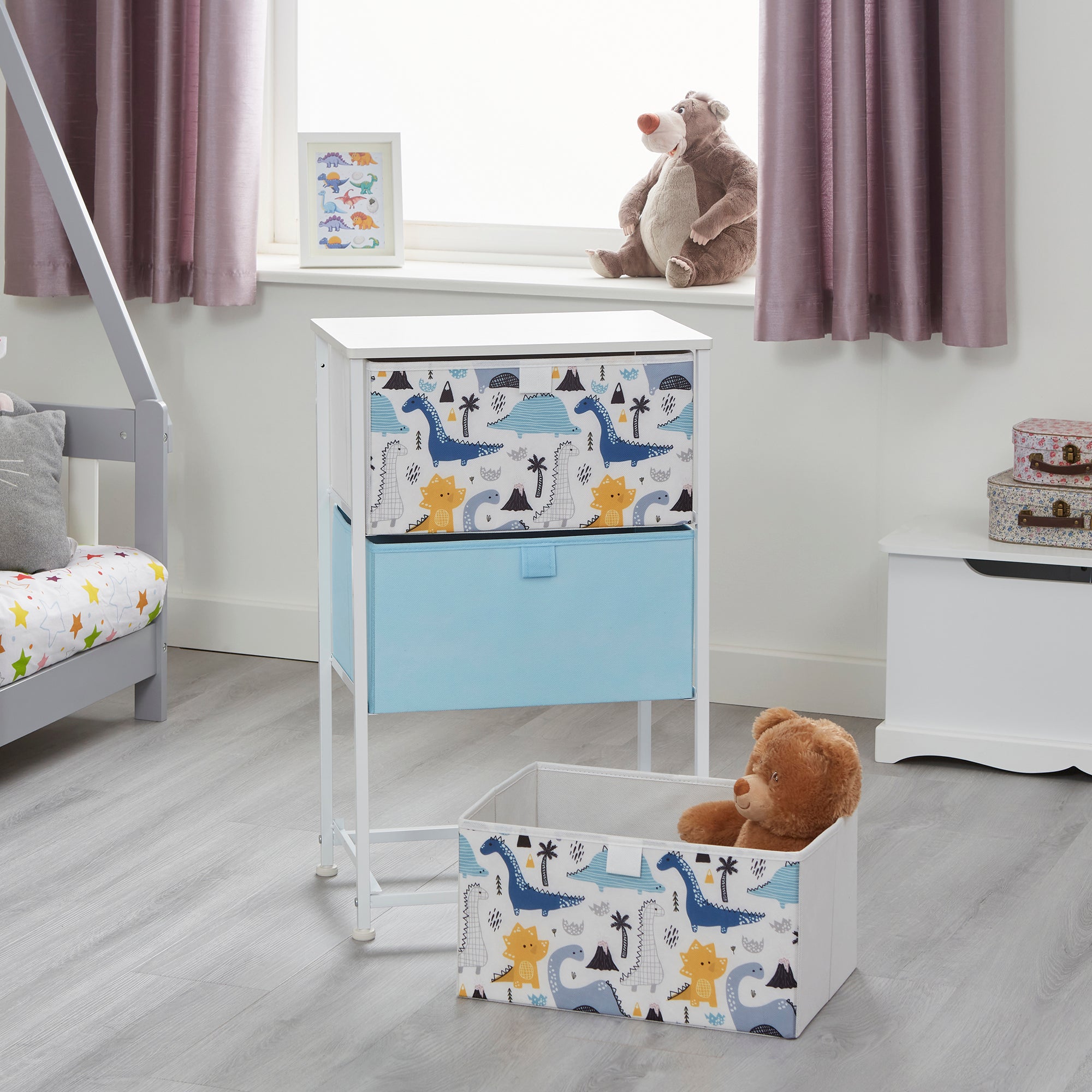 Dinosaur 3 Drawer Storage Chest – Kids Wooden Toy Organiser with Removable Drawers