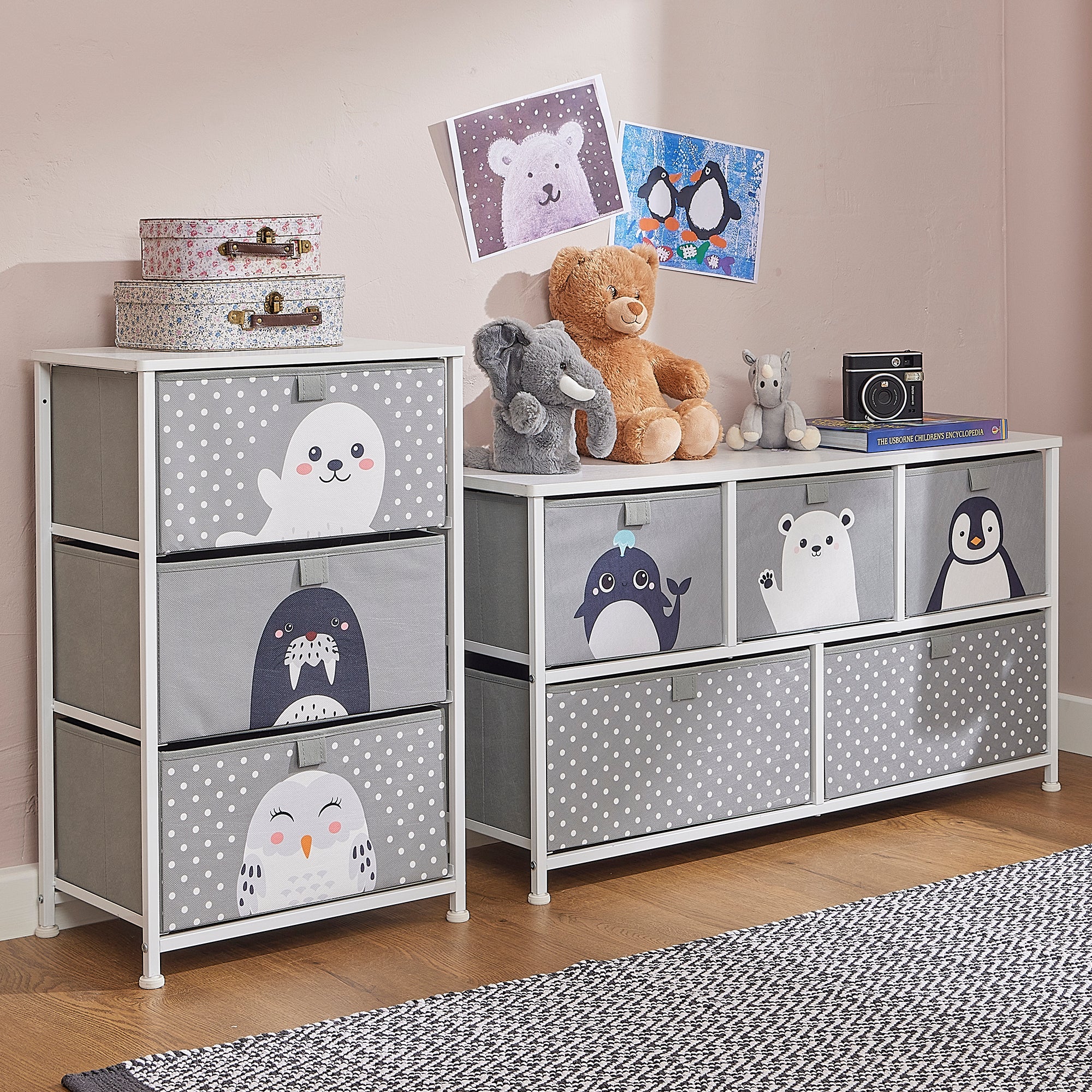Arctic Animals 3 Drawer Storage Chest – Kids Toy Organiser with Removable Drawers