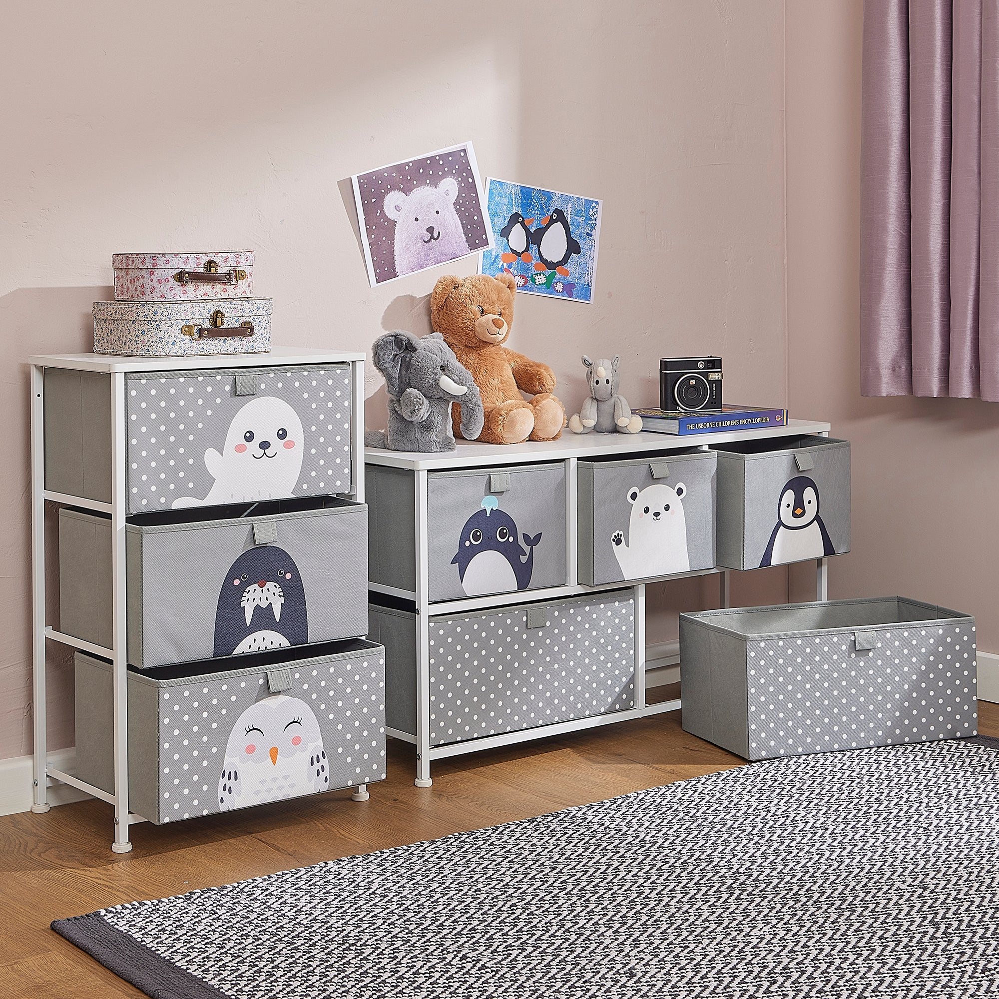 Arctic Animals 3 Drawer Storage Chest – Kids Toy Organiser with Removable Drawers