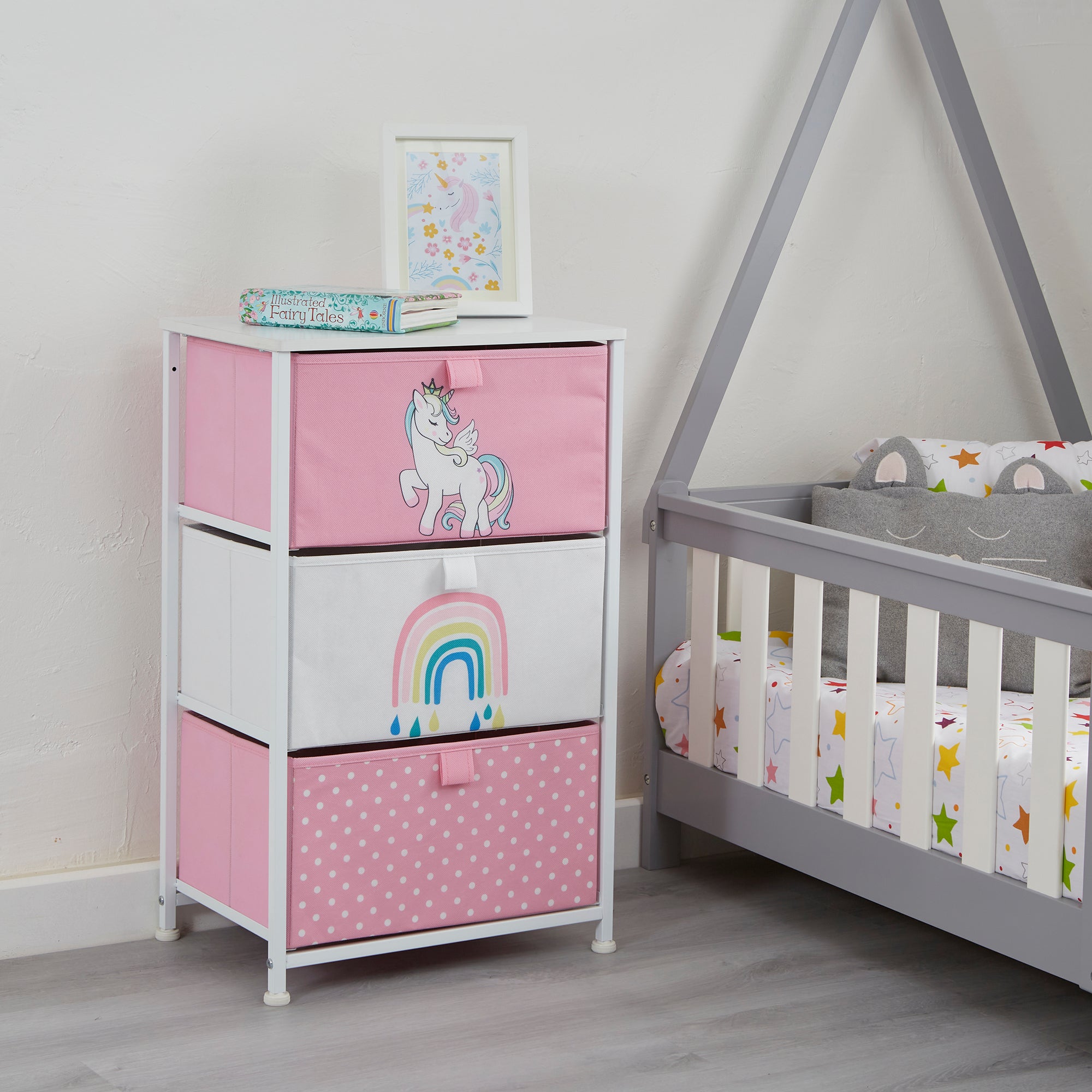 Unicorn 3 Drawer Storage Chest – Kids Magical Toy Organiser with Removable Drawers