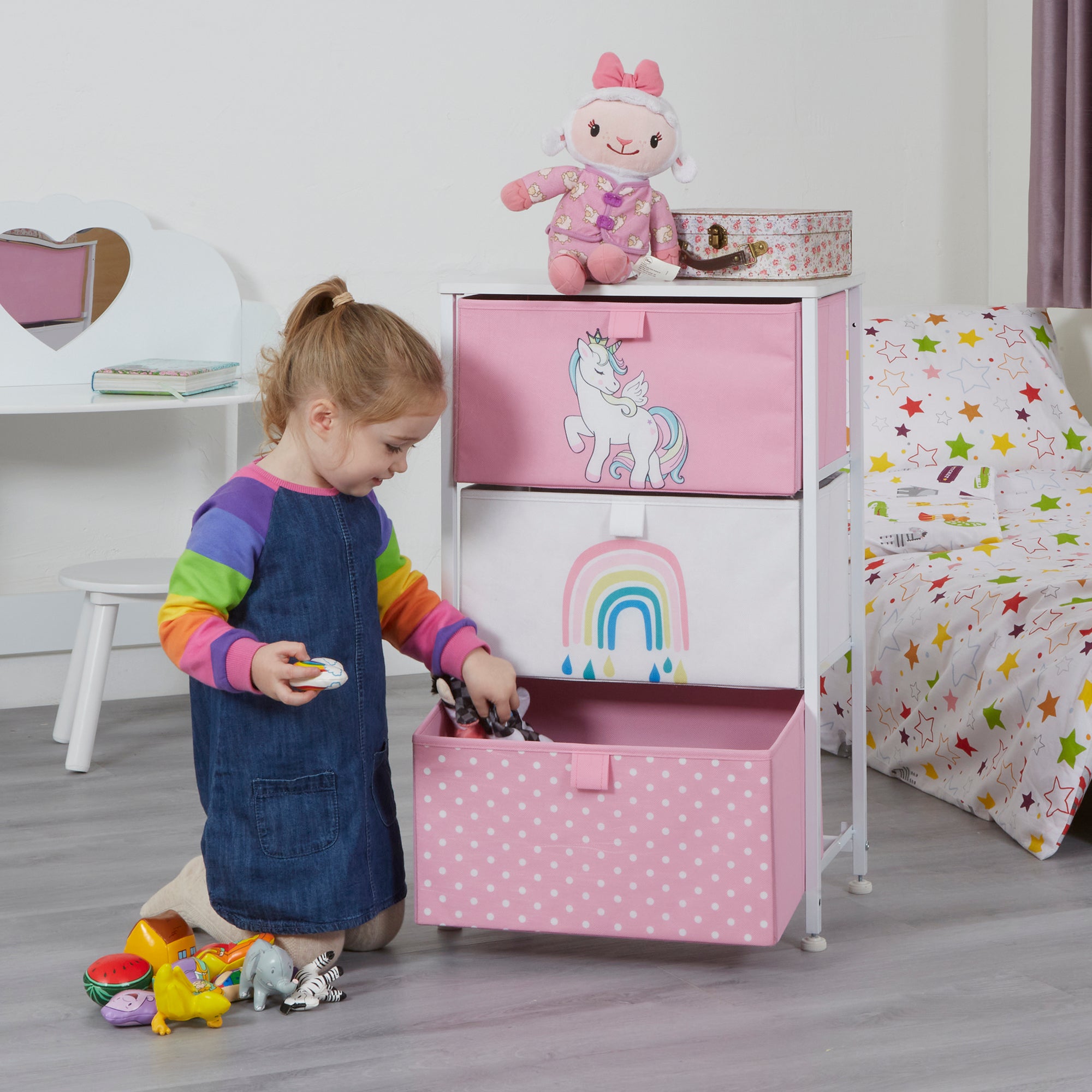 Unicorn 3 Drawer Storage Chest – Kids Magical Toy Organiser with Removable Drawers
