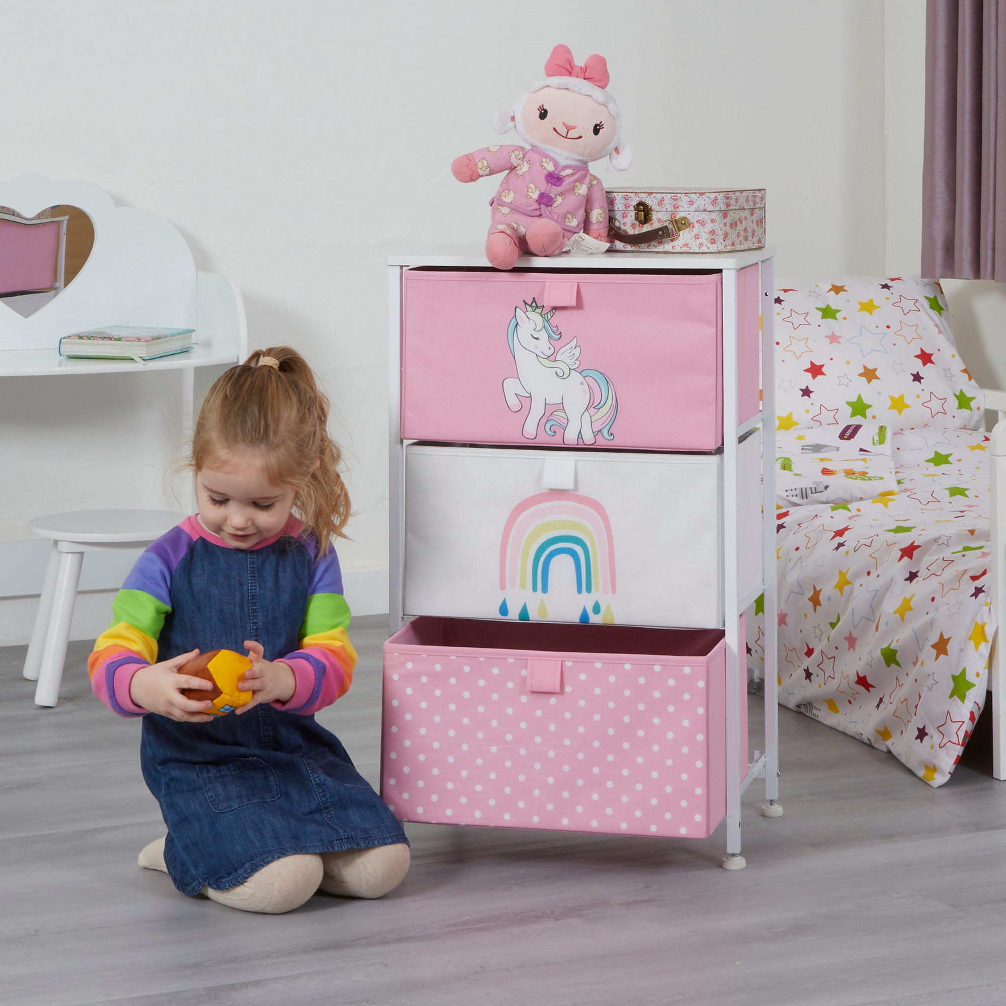Unicorn 3 Drawer Storage Chest – Kids Magical Toy Organiser with Removable Drawers