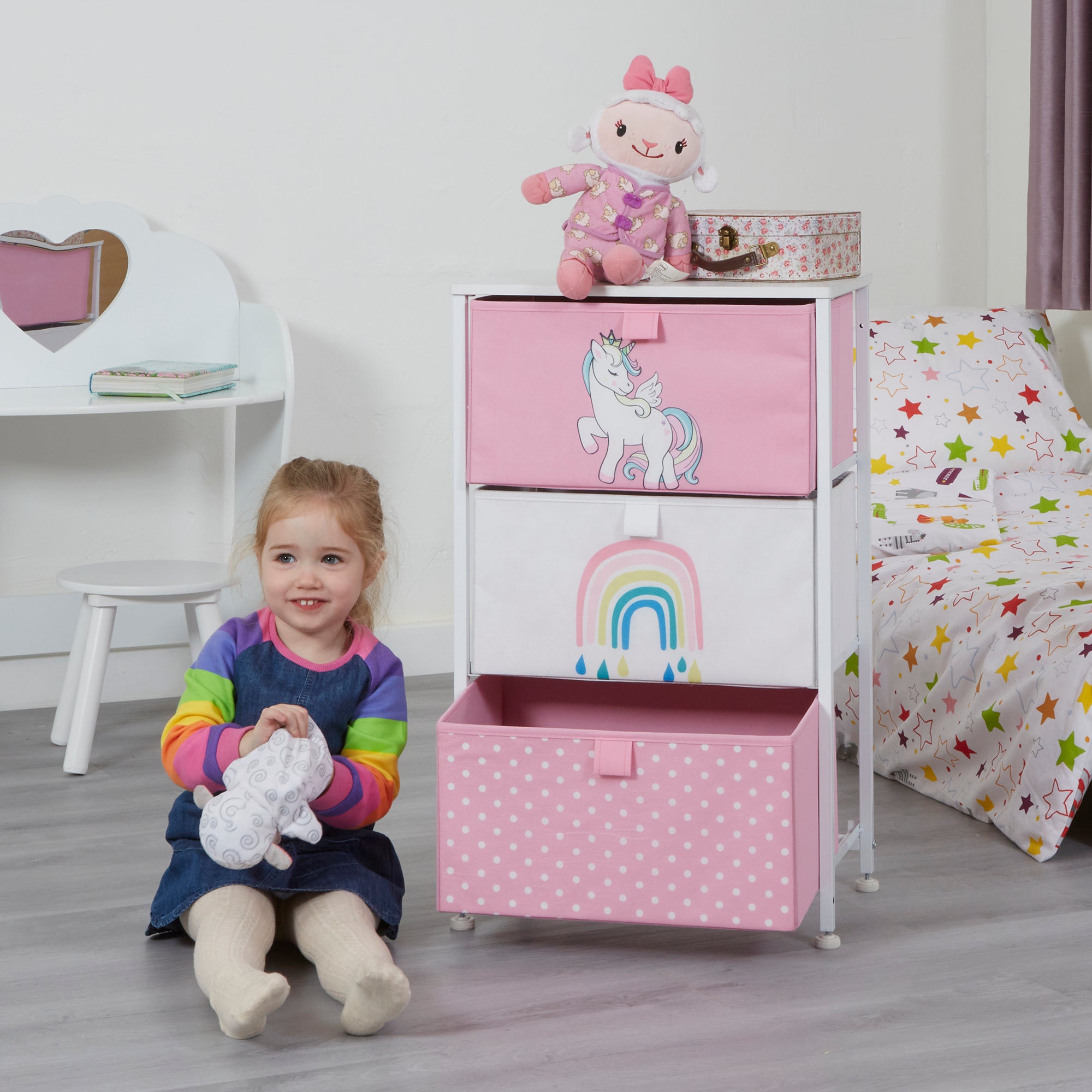 Unicorn 3 Drawer Storage Chest – Kids Magical Toy Organiser with Removable Drawers