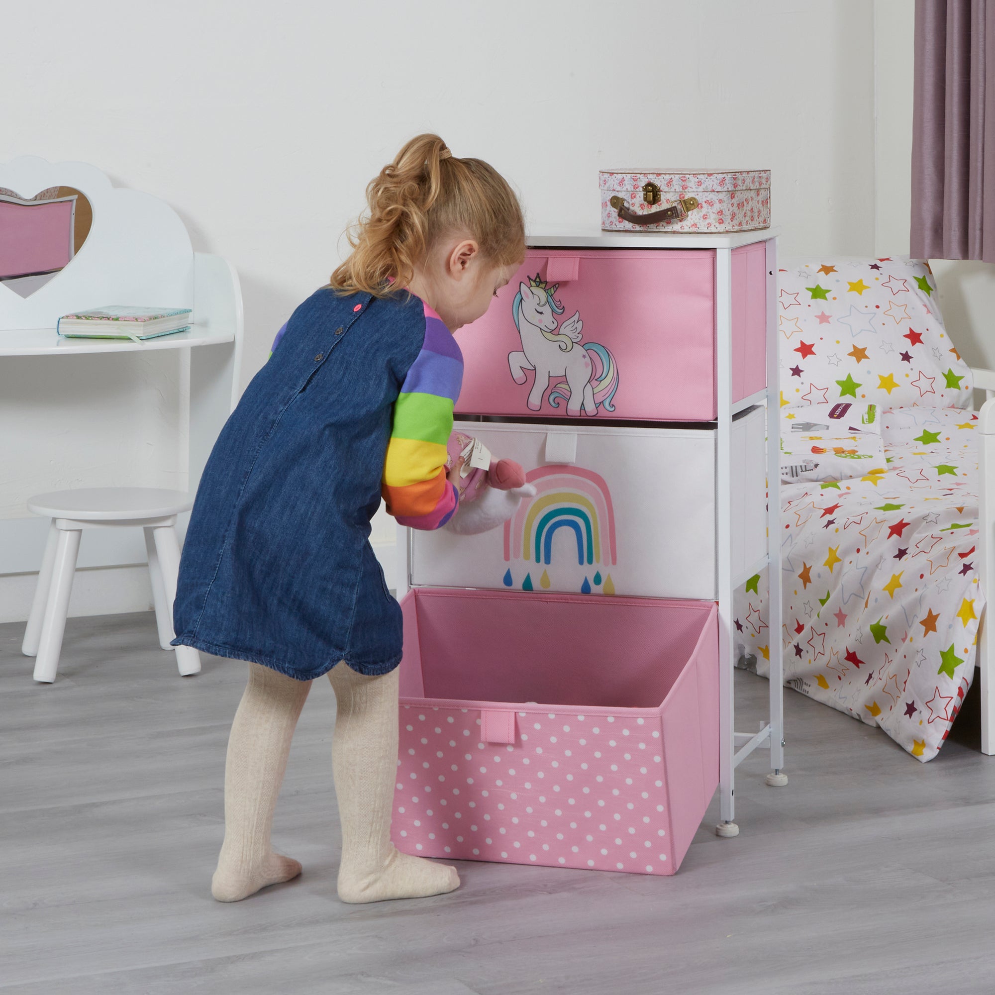 Unicorn 3 Drawer Storage Chest – Kids Magical Toy Organiser with Removable Drawers